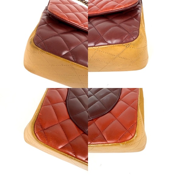 CHANEL Classic Jumbo Quilted Lambskin Tri-Color Burgundy Double Flap Bag - Picture 7 of 12